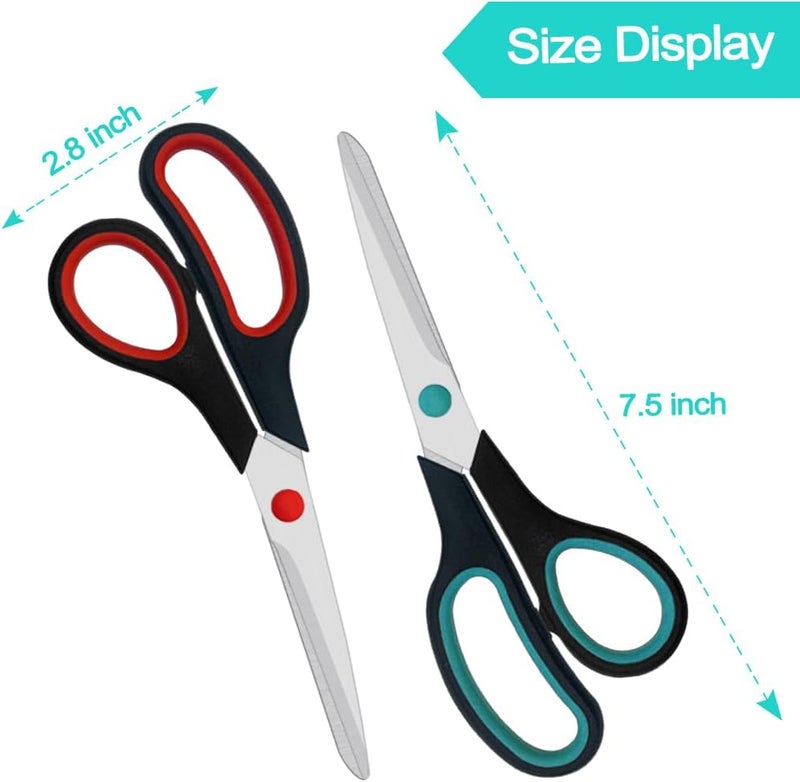 Aksiko Scissors, 2 Pack 7.5 inch Scissors for Office and Home, Scissor All Purpose for School Fabric Craft Supplies Use - Image 2